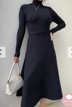 birthday bash ハイネックニットAラインロングスカート ブラック