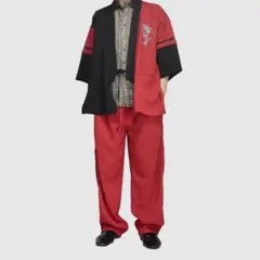 00s y2k 赤 刺繍 個性派 羽織り セットアップ　着物