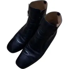 vintage サイドジップ ダブル ブラック レザー ブーツ 24 1/2