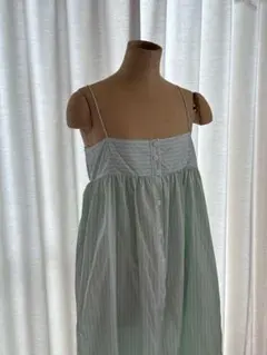 【即日配送】ZARA 薄い緑色と白のストライプ キャミワンピース