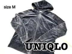 OLD UNIQLO ベロアジップパーカー 濃ゆいネイビー　M フード付き