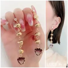 972 ゴールド×ブラックハート グラデーション キラキラ 揺れる ピアス