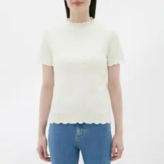 GU ジャカードフリルネック Tシャツ Lサイズ