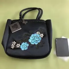 ANNA SUI 花柄刺繍 ハンドバッグ　ミラー付美品‼️