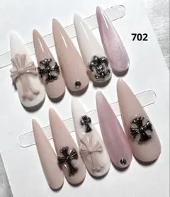 702現品ネイルチップ　ちゅるん十字架ギャルシズニルック ロングネイル 推し地雷