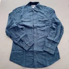 フランネルシャツ 2ポケット スリムフィット 長袖 メンズ　ネイビー　S M