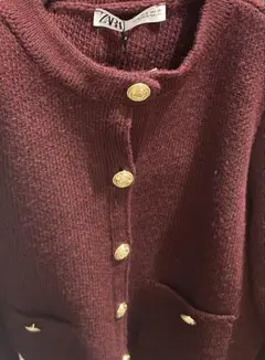 ZARA 赤 ゴールドボタン ニット カーディガン