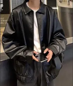 【美品】メンズ レザージャケット ブルゾン L