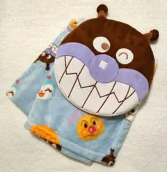 新品 ばいきんまん ポーチ付きブランケット ひざ掛け クッション アンパンマン
