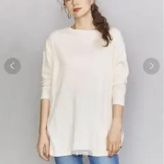 【美品】BEAUTY&YOUTH コットンガーゼリブ バックスリットカットソー