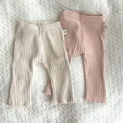 【年内限定】リブフレア裾パンツ 80cm 杏色　ピンク