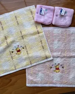 春の大特価❗️「くまのプーさん」ハンドタオル2種類＋ぴょん屋のタオルハンカチ2枚！