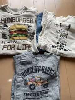 ハンバーガー・犬・トラックデザインロンパース3点セット 70-80 秋、冬用