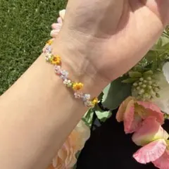 ビーズブレスレット アクセサリー 花 韓国 ひまわり
