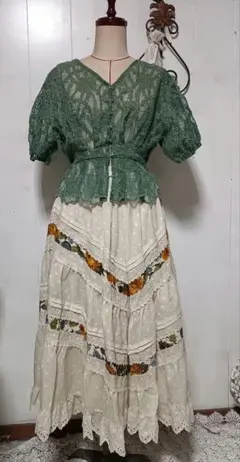 vintage ヴィンテージレース花柄ドット柄フレアースカート森ガールフェミニンのサムネイル
