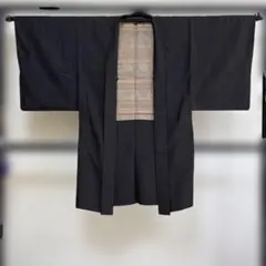 x*x様 ■E5563■美品■正絹■黒　一つ紋　紬　メンズ　袷　長羽織■丈108