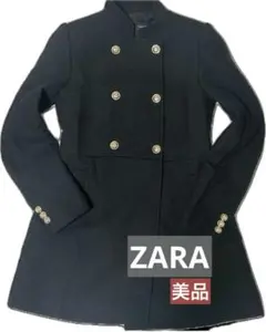 【美品】ZARA ダブルブレスト ナポレオンコート ウール ブラック S