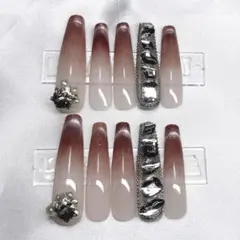 ギャル　ロングネイルチップ　マグネットフレンチ　ピンク　キラキラ