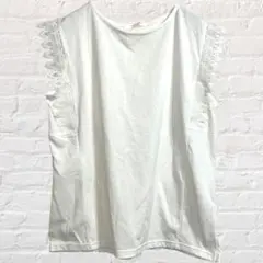 ショコラフィネローブ ノースリーブ カットソー レース切替 綿混 Tシャツ 美品