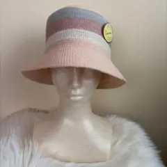 ストライプデザイン バケットハット　ピンクホワイト