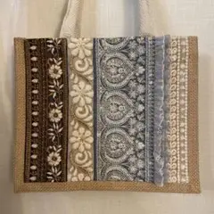 インド刺繍リボン　ジュートバッグ