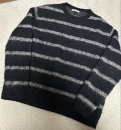 ZARA ボーダー ネイビー シャギーニット M
