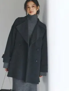 正規品】anuans リバーウールミドルマフラーコート ネイビー ア