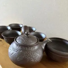 【萬古焼】伝統工芸品 正規造 茶器セット（急須・湯呑み・湯冷し）共箱付き