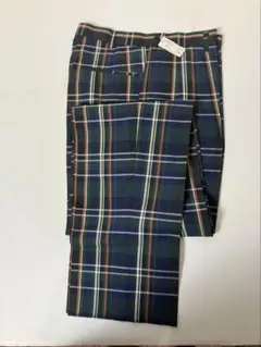 メンズパンツ、82センチ、緑と紺のチェック柄 メンズスラックス、未使用品