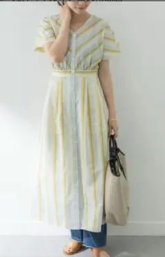 URBAN RESEARCH カラーストライプセミフレアワンピース 36イエロー