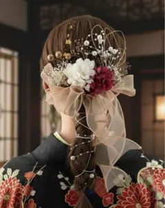 サーモンピンクリボンヘアアクセサリー　赤　18点　成人式　振袖　卒業式　結婚式