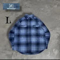 GEORGE ネルシャツ L ブルー系 チェック柄 バングラデシュ製 ジョージ