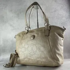良品 COACH トートバッグ レザー ホワイト バイカラー 斜め掛け - メルカリ