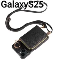 GalaxyS25 ケース　ブラック　レザー風　カードケース　 ショルダーベルト