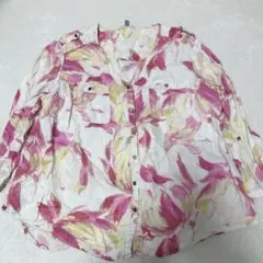 JM Collection 100%リネン 花柄 スキッパーシャツ 22W