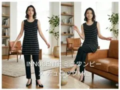 INNOCENTE ミニワンピース チュニックブラックシルバーラインM−Lサイズ