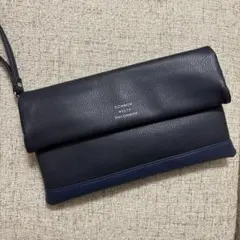 ネイビー レザー フラップクラッチバッグ