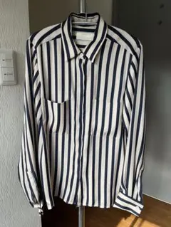 IENA ストライプ 長袖シャツ ネイビー ホワイト