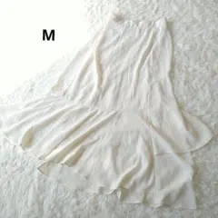 アイボリー フレアスカートアシメ　変更デザインウエストゴム　 M