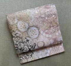 [美品]袋帯 花柄 幾何学模様 金色系