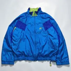 90s ナイキ ナイロンジャケット 銀タグ M 青系 刺繍スウッシュ 8201B
