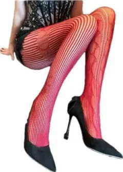 【新品】L104セクシーデザイン柄タイツ網ストッキング赤カットデザイン3209