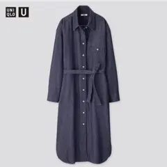 【美品】UNIQLO ダークブルー デニムシャツワンピース　長袖