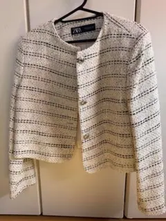 ZARA ノーカラージャケット M ホワイト・ブラック