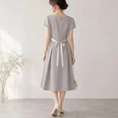 カムワットメイ［L］美品◎大人ナチュラル◎サテン調ベルト◎ジャガード織ワンピースのサムネイル