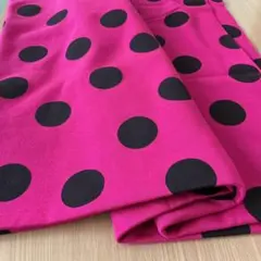 ピンク　ドット柄　裏起毛　ニット生地