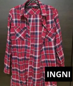 美品✨INGNI 赤ネイビー チェック　長袖シャツ　 コットン jk