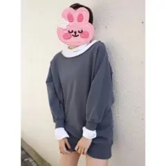 グレー オフショルダー バルーンスリーブ スウェット