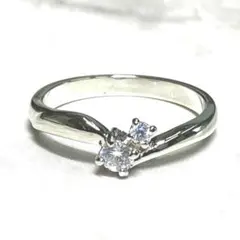57 シルバー925 浅めのVラインダブルジルコニアシルバーリング SV925