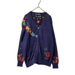 Desigual デジグアル 花柄刺繍 カーディガン 長袖 ネイビー (M)